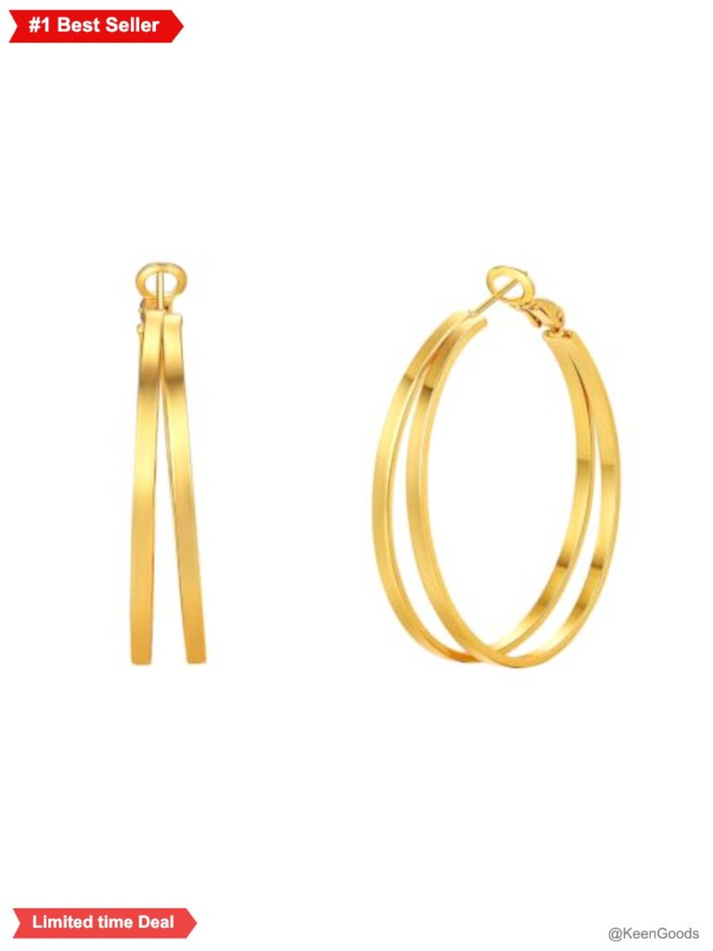 14k Gold Plated 925 Sterling Silver Double Hoop Earrings Large 40mm